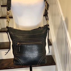 Vintage COACH Tumbled Black Leather Crossbody Shoulder Bag Contrast Stitching